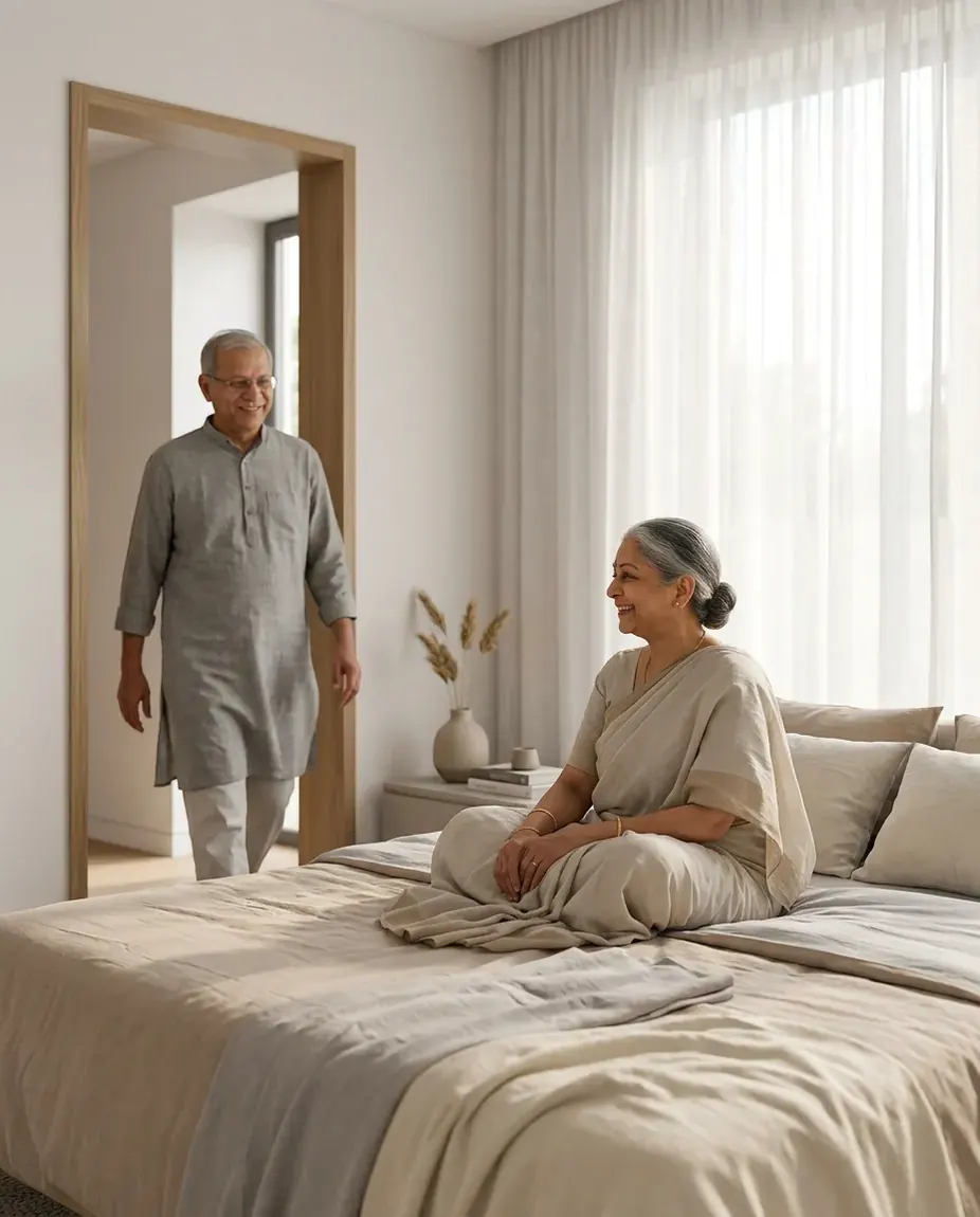 Older couple in their room at a senior living community