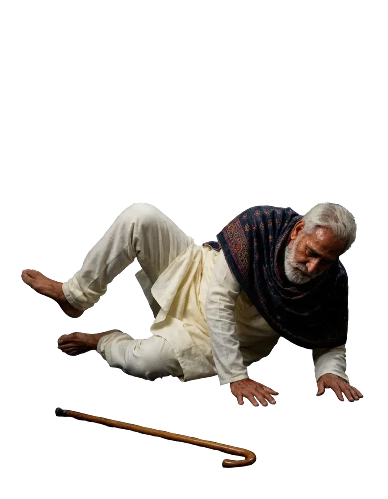 Older man falling to the floor