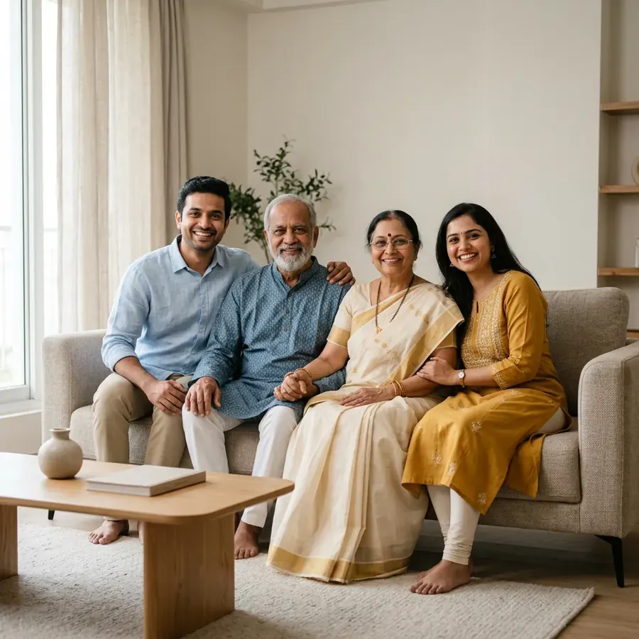 Family sitting together at home